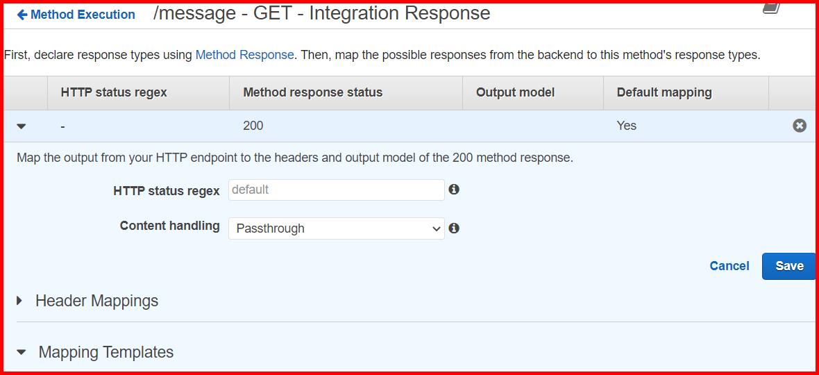 Picture showing the Integration Response screen